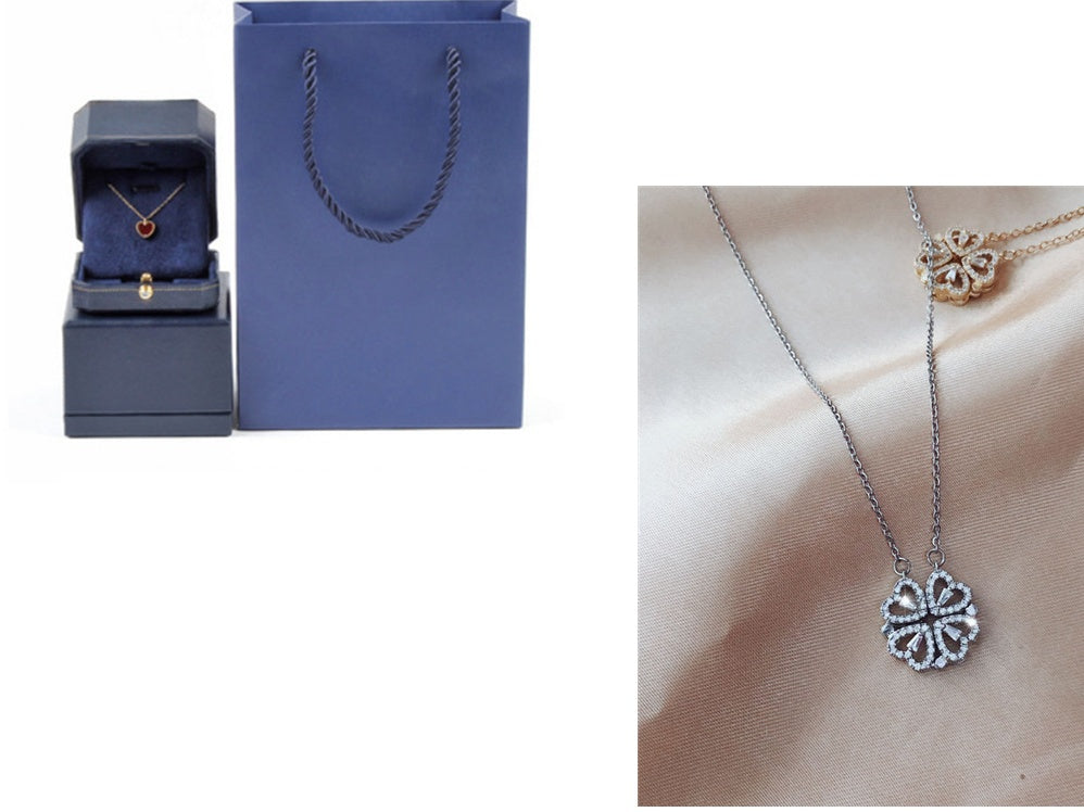 Explosive Style Detachable Deformed Four-leaf Clover Necklace For Women A Multi-wearing Zircon Small Love Short Clavicle Chain - 𝓢𝓱𝓸𝓹𝓵𝓮𝓬𝔂