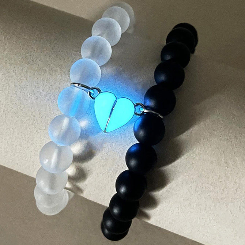 Fashion Jewelry 2pcs Handmade Crown Beaded Charms Bracelet Luminou Heart Glow In The Dark Couple Bracelet For Lover Men Women Fluorescent Gift - 𝓢𝓱𝓸𝓹𝓵𝓮𝓬𝔂