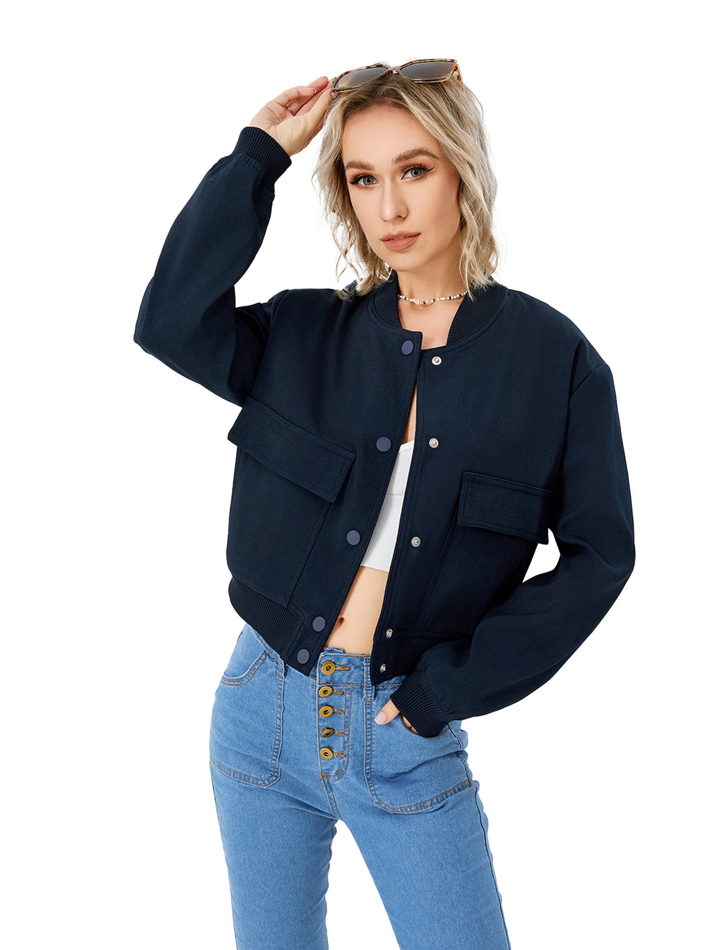Women's Lightweight Cropped Bomber Jacket Casual Long Sleeve Varsity Jacket With Pocket Fashion Y2k Jacket Streetwear - 𝓢𝓱𝓸𝓹𝓵𝓮𝓬𝔂