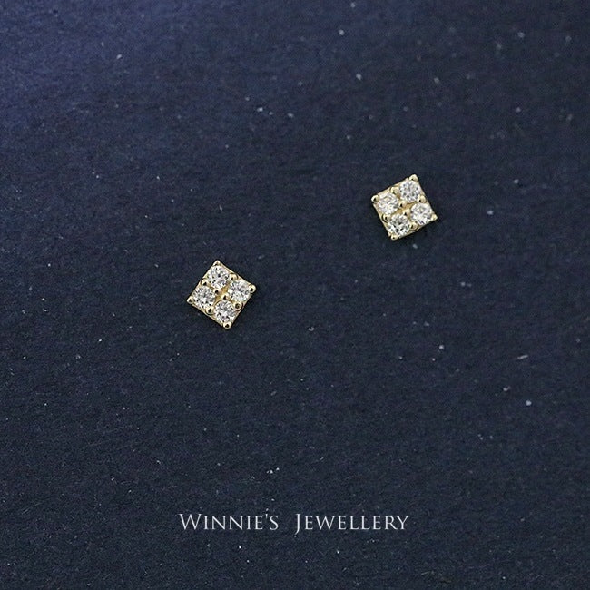 Simple Sterling Silver Plated Gold Inlaid Carbink Mini Square Stud Earrings All-matching Twin - 𝓢𝓱𝓸𝓹𝓵𝓮𝓬𝔂