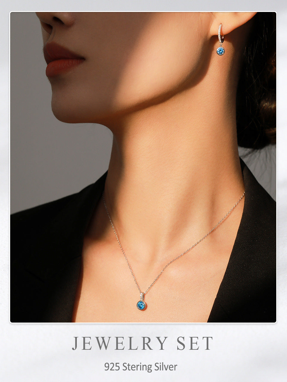 Women's Light Luxury Sea Blue Artificial Diamond Earrings Necklace - 𝓢𝓱𝓸𝓹𝓵𝓮𝓬𝔂