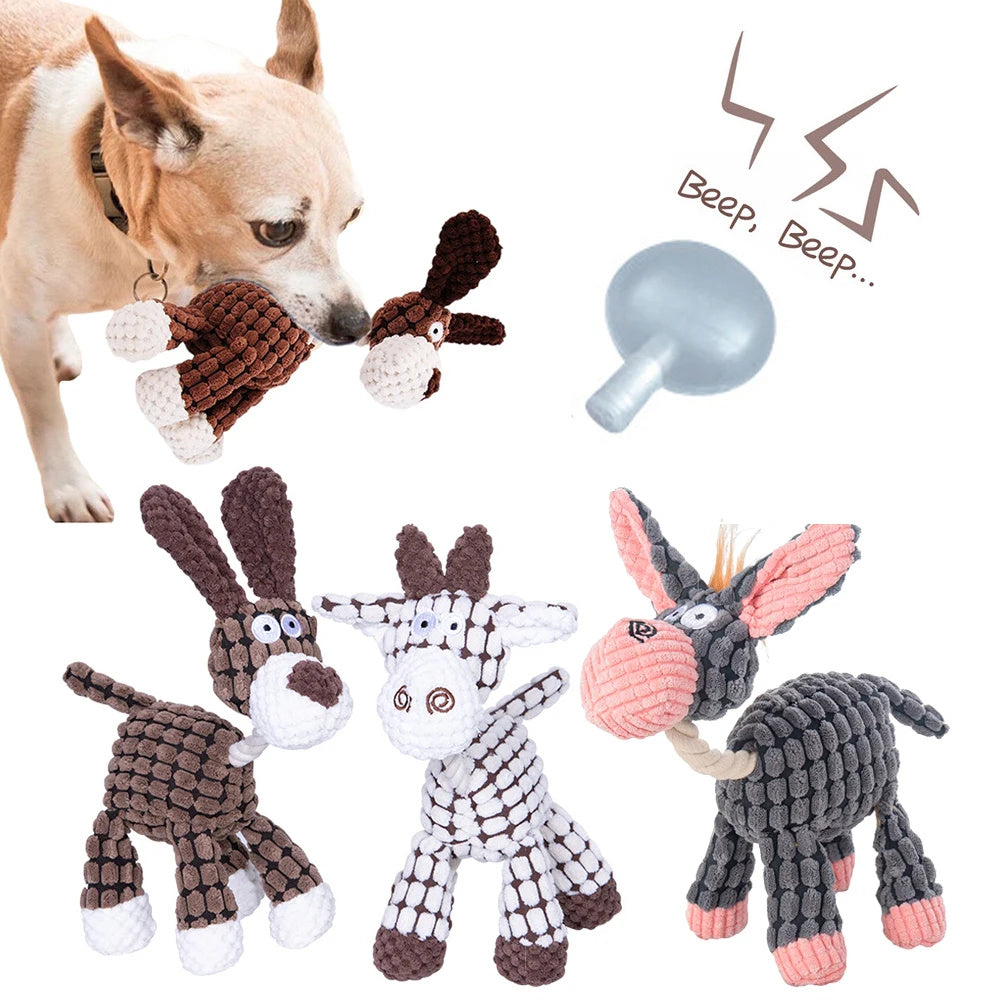 Pet Toy Donkey Shape Corduroy Chew Toy For Dogs Puppy Squeaker Squeaky Plush Bone Molar Dog Toy Pet Training Dog - 𝓢𝓱𝓸𝓹𝓵𝓮𝓬𝔂