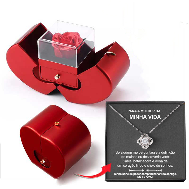 Fashion Jewelry Box Red Apple Christmas Gift Necklace Eternal Rose For Girl Mother's Day Valentine's Day Gifts With Artificial Flower Rose Flower Jewelry Box - 𝓢𝓱𝓸𝓹𝓵𝓮𝓬𝔂