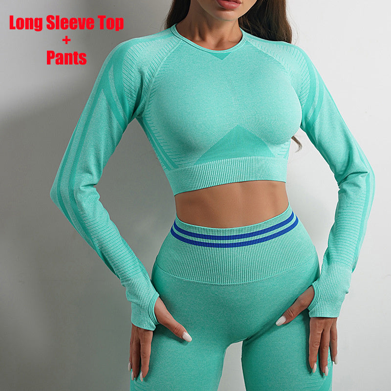 Seamless Yoga Pants Sports Gym Fitness Leggings Or Long Sleeve Tops Outfits Butt Lifting Slim Workout Sportswear Clothing - 𝓢𝓱𝓸𝓹𝓵𝓮𝓬𝔂