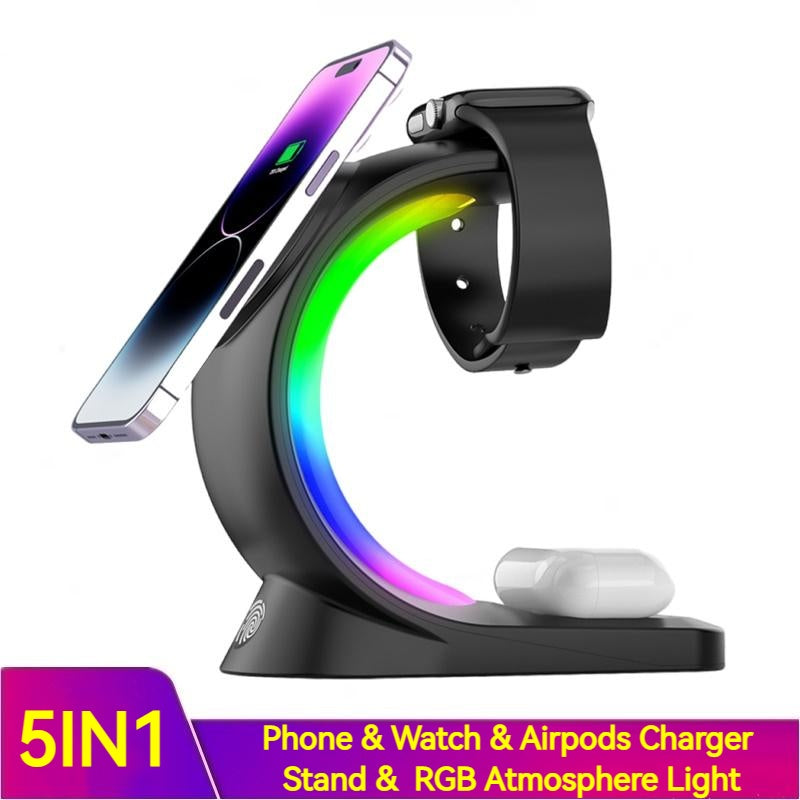 4 In 1 Magnetic Wireless Charger Fast Charging For Smart Phone Atmosphere Light Charging Station For Airpods Pro I-phone Watch - 𝓢𝓱𝓸𝓹𝓵𝓮𝓬𝔂