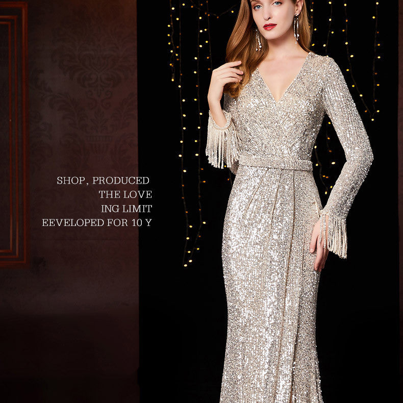 Temperament Banquet Ladies Sequined Annual Meeting Host Long Evening Dress - 𝓢𝓱𝓸𝓹𝓵𝓮𝓬𝔂