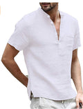 Casual Linen Solid Color Shirt Button V Neck Beach Shirt Men Summer Tops - 𝓢𝓱𝓸𝓹𝓵𝓮𝓬𝔂