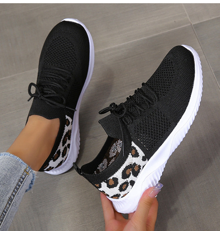 White Shoes Women Leopard Print Lace-up Sneakers Sports - 𝓢𝓱𝓸𝓹𝓵𝓮𝓬𝔂