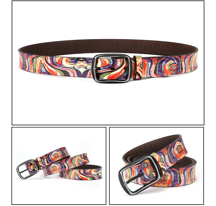 Pure Cowhide Printed Rainbow Graffiti Leather Decorative Belt - 𝓢𝓱𝓸𝓹𝓵𝓮𝓬𝔂