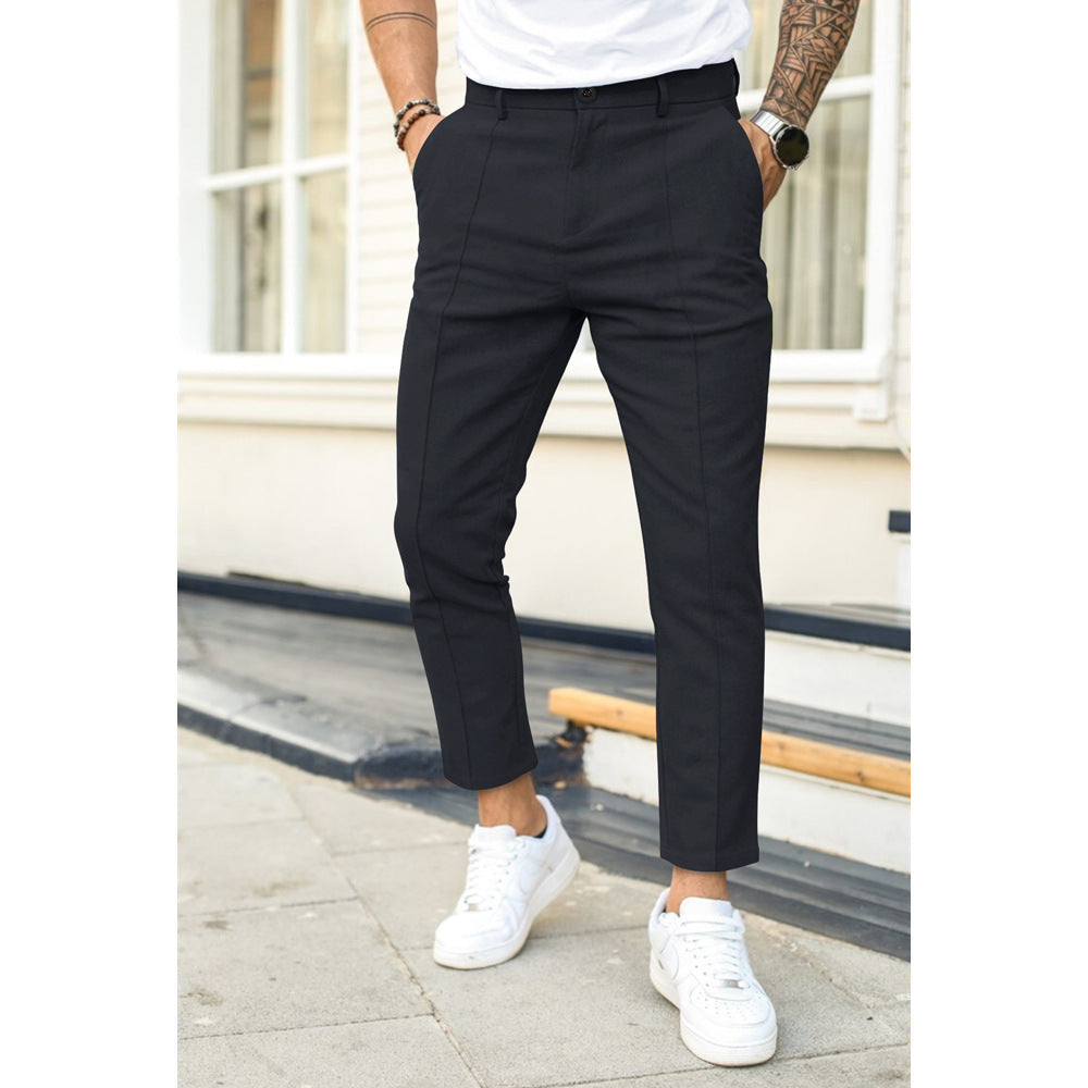 Men's Double Fold Line Solid Color Casual Suit Pants - 𝓢𝓱𝓸𝓹𝓵𝓮𝓬𝔂