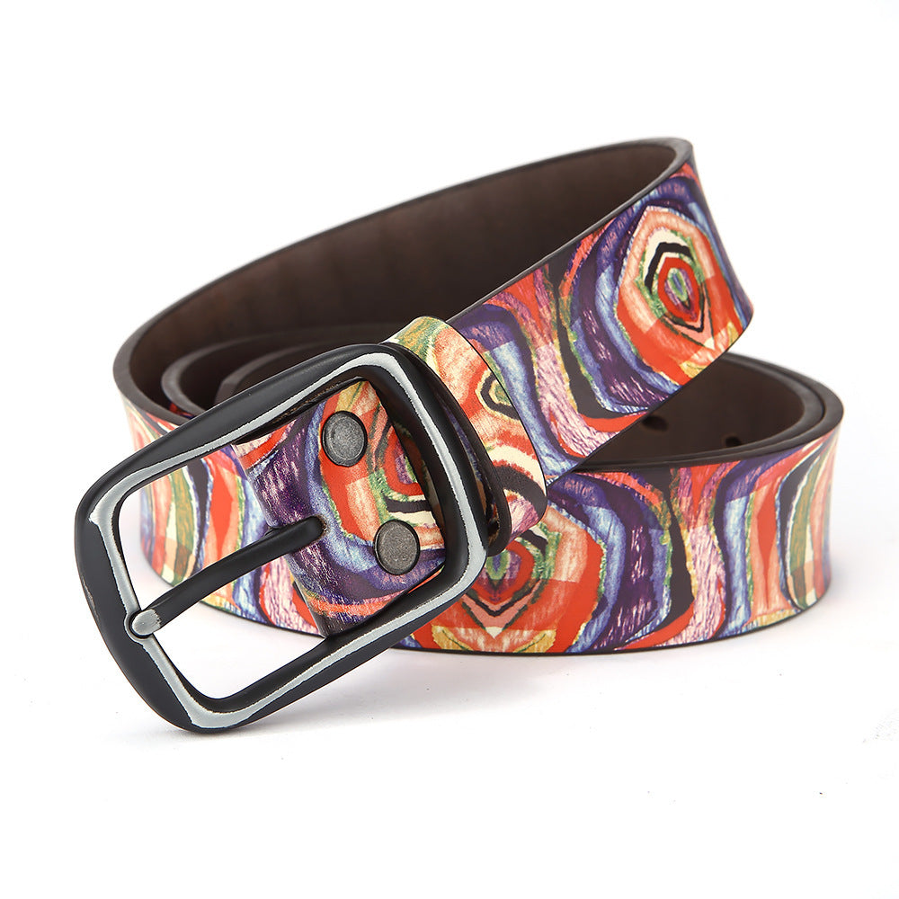 Pure Cowhide Printed Rainbow Graffiti Leather Decorative Belt - 𝓢𝓱𝓸𝓹𝓵𝓮𝓬𝔂