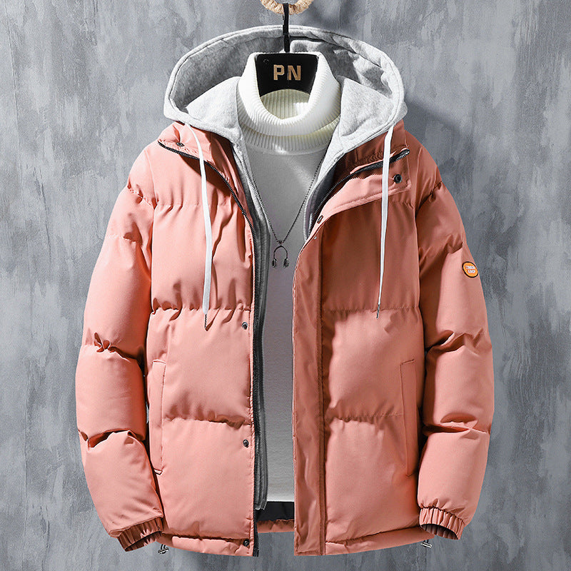 Fashion Hooded Jacket Men Winter Windproof Thickened Fake Two-piece Coat Solid Leisure Sports Cotton Jacket - 𝓢𝓱𝓸𝓹𝓵𝓮𝓬𝔂