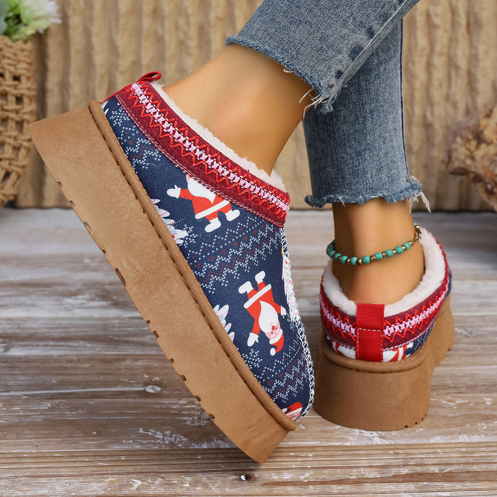 Women's Cartoon Christmas Print Ankle Boots Casual Slip On Plush Lined Home Shoes Comfortable Winter Short Boots - 𝓢𝓱𝓸𝓹𝓵𝓮𝓬𝔂