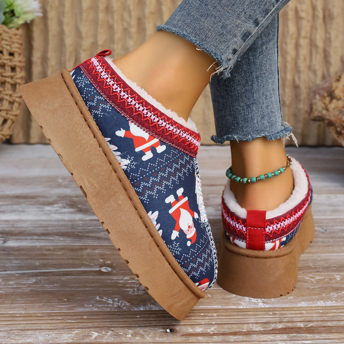 Women's Cartoon Christmas Print Ankle Boots Casual Slip On Plush Lined Home Shoes Comfortable Winter Short Boots - 𝓢𝓱𝓸𝓹𝓵𝓮𝓬𝔂