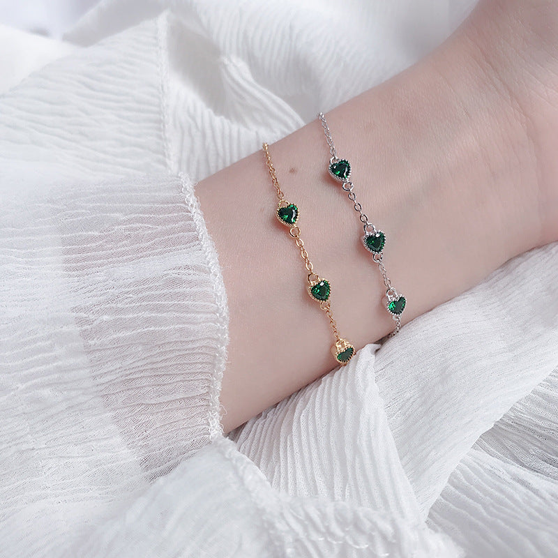 French Retro S925 Sterling Silver Three Lovely Emerald Gemstone Bracelet - 𝓢𝓱𝓸𝓹𝓵𝓮𝓬𝔂