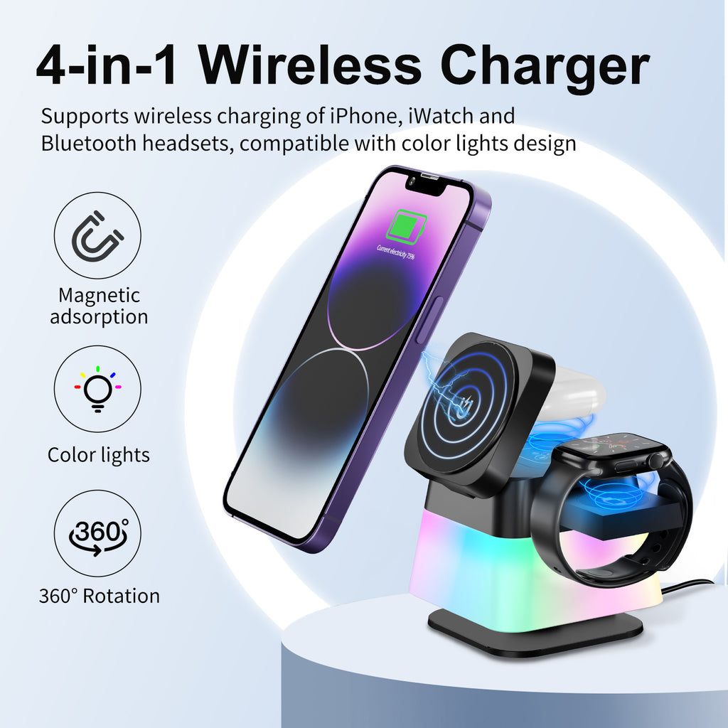 4 In 1 Rotatable Colorful Lighting Wireless Charger Stand For Phone 15 14 13 12 Pro Max 8 7 Holder Magnetic Fast Charging Station - 𝓢𝓱𝓸𝓹𝓵𝓮𝓬𝔂