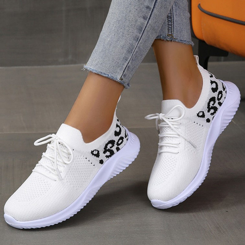 White Shoes Women Leopard Print Lace-up Sneakers Sports - 𝓢𝓱𝓸𝓹𝓵𝓮𝓬𝔂