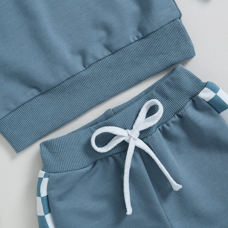 Boys' Chessboard Plaid Patchwork Sweater Sweatpants 2-piece Set - 𝓢𝓱𝓸𝓹𝓵𝓮𝓬𝔂