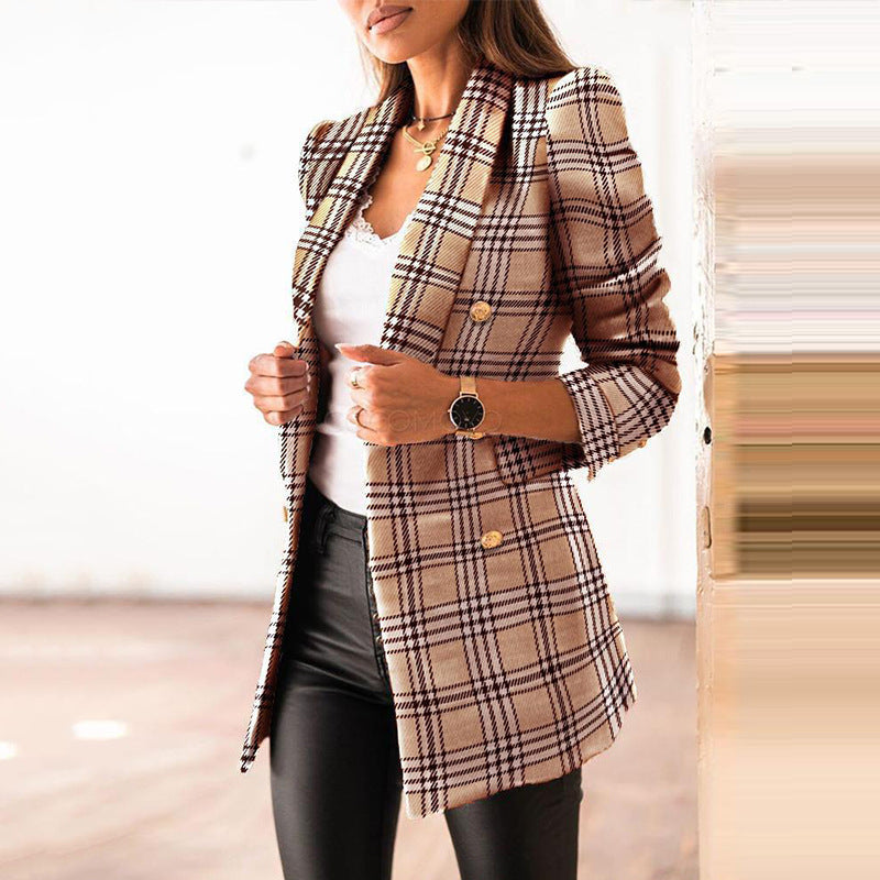 Spring Fashion Printed Long Sleeve Double Breasted Blazer Collar Coat - 𝓢𝓱𝓸𝓹𝓵𝓮𝓬𝔂