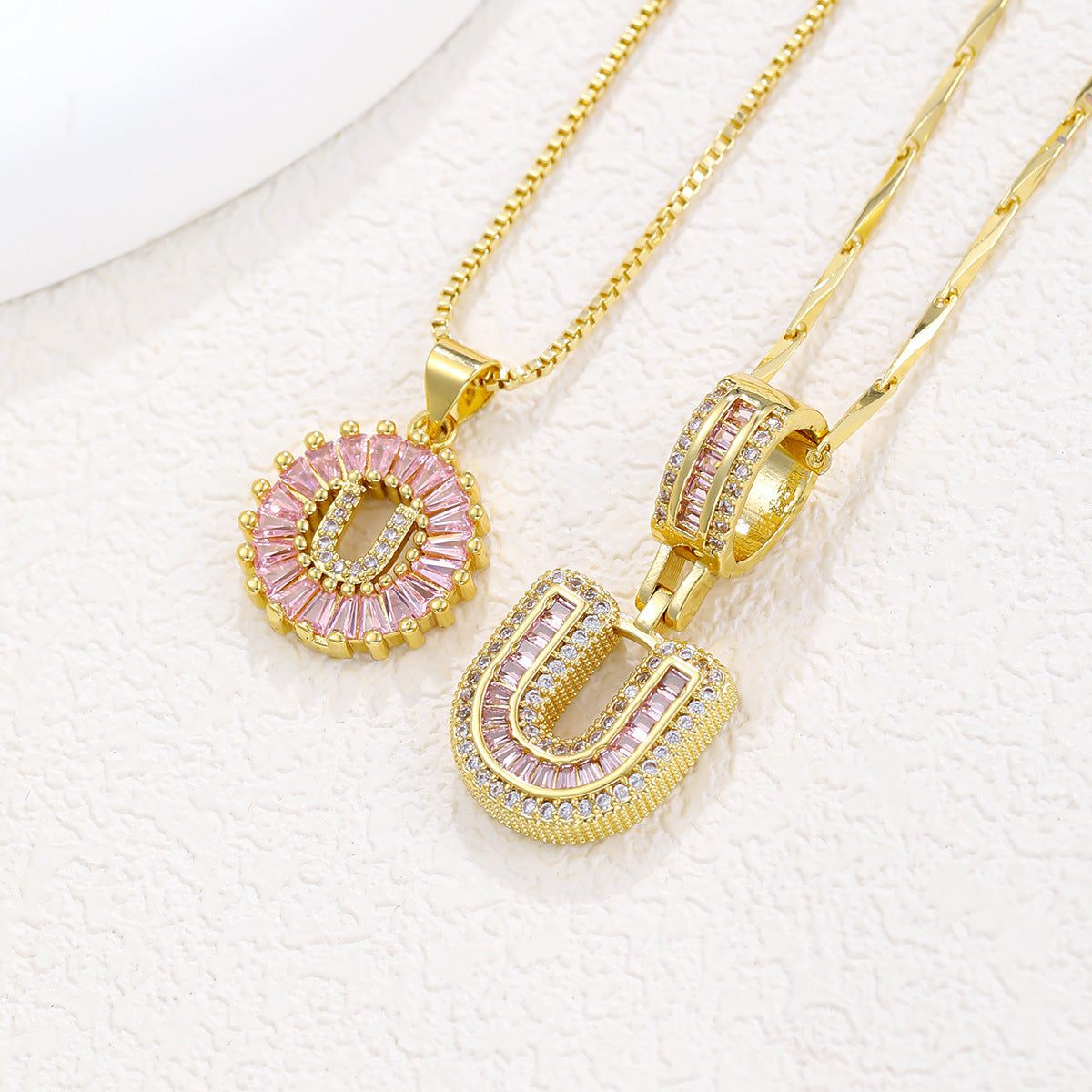 26 Letter Pendant Necklace Copper Inlaid Zirconium Plated Real Gold