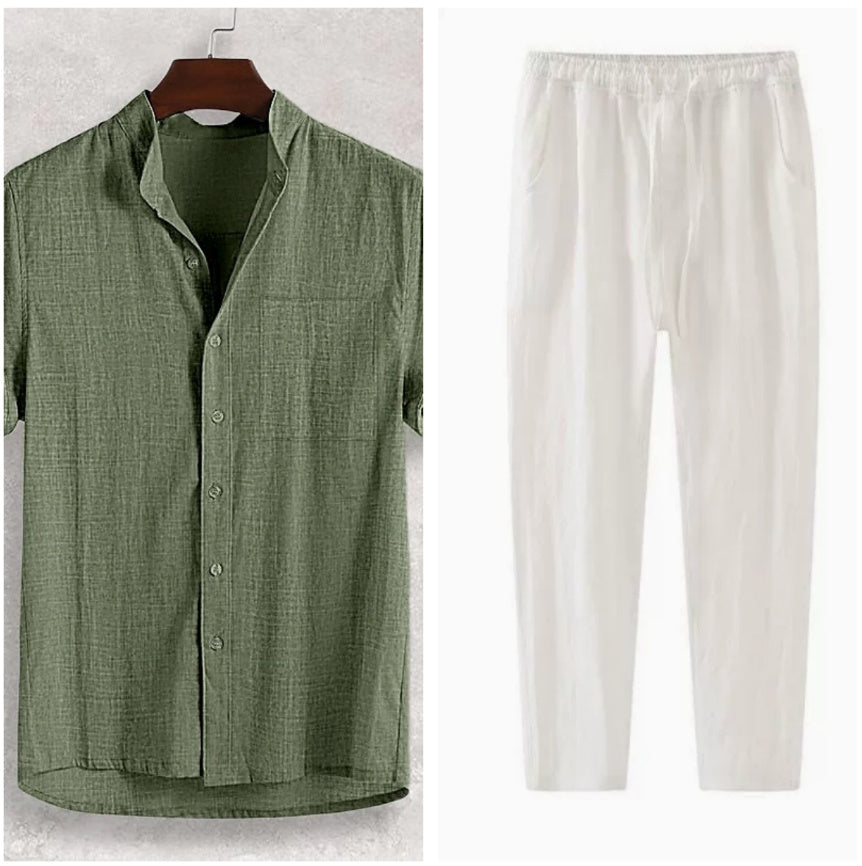 Men's Stand Collar Cotton Cardigan Short Sleeve Thin - 𝓢𝓱𝓸𝓹𝓵𝓮𝓬𝔂