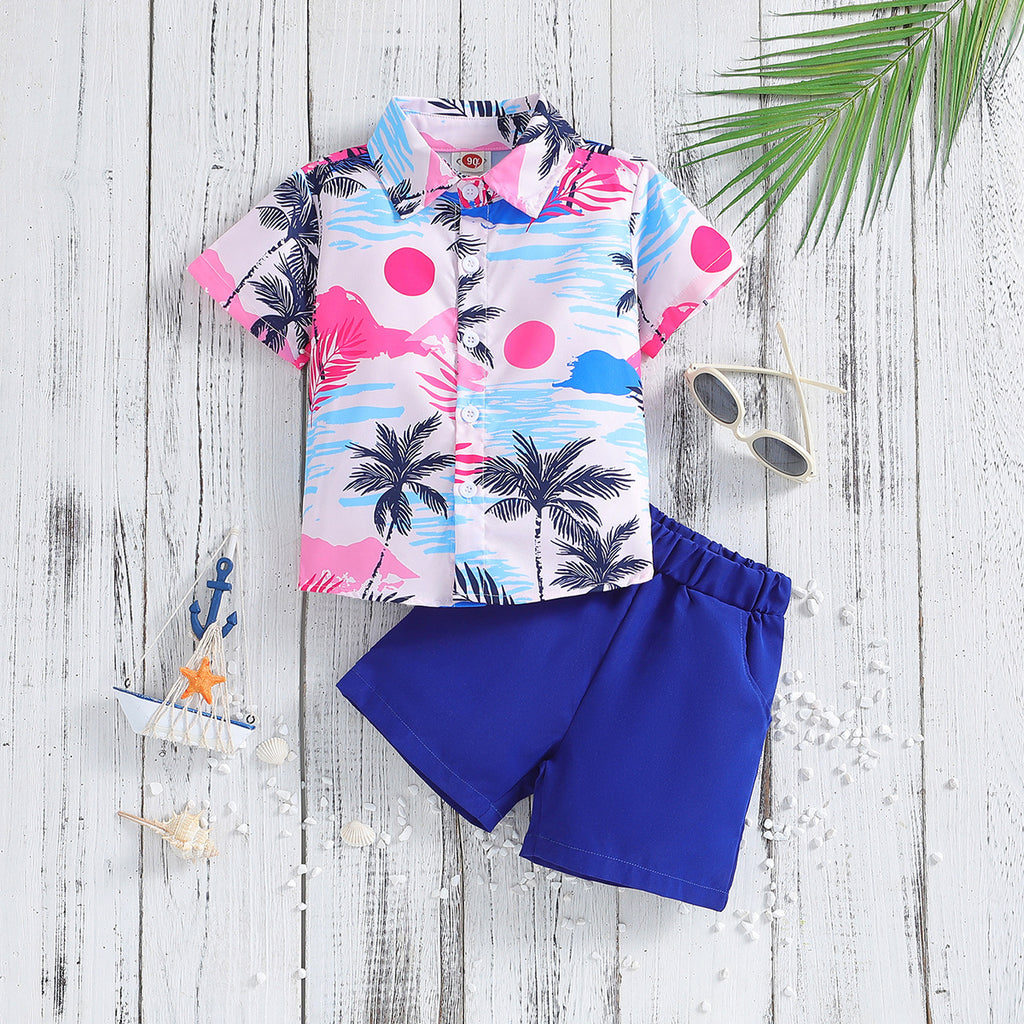 Summer New Boys' Short-sleeved Printed Shirt And Shorts Two-piece Set - 𝓢𝓱𝓸𝓹𝓵𝓮𝓬𝔂