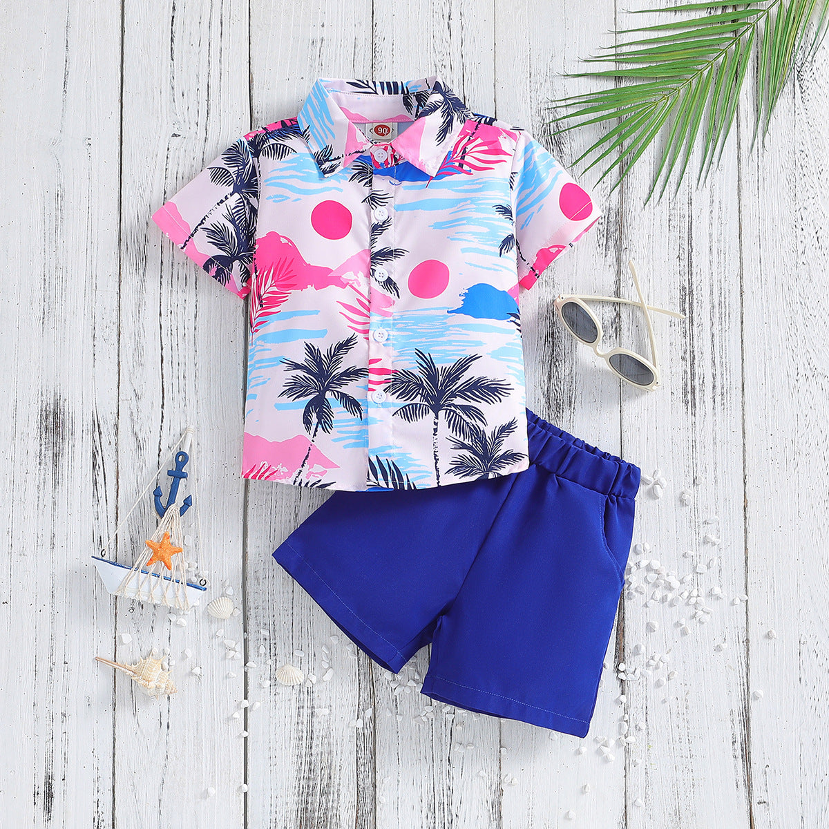 Summer New Boys' Short-sleeved Printed Shirt And Shorts Two-piece Set - 𝓢𝓱𝓸𝓹𝓵𝓮𝓬𝔂