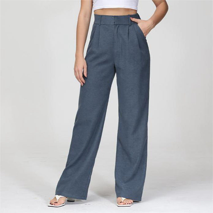 High Waist Straight Trousers With Pockets Wide Leg Casual Pants For Women - 𝓢𝓱𝓸𝓹𝓵𝓮𝓬𝔂