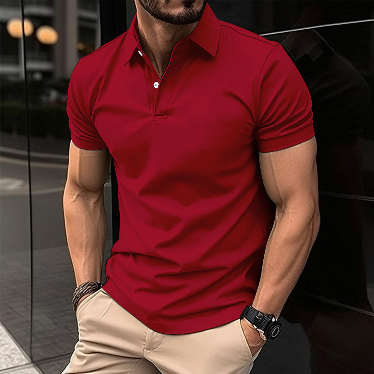 Summer Short Sleeve Polo Shirt Men Solid Color Button Lapel Button Top - 𝓢𝓱𝓸𝓹𝓵𝓮𝓬𝔂