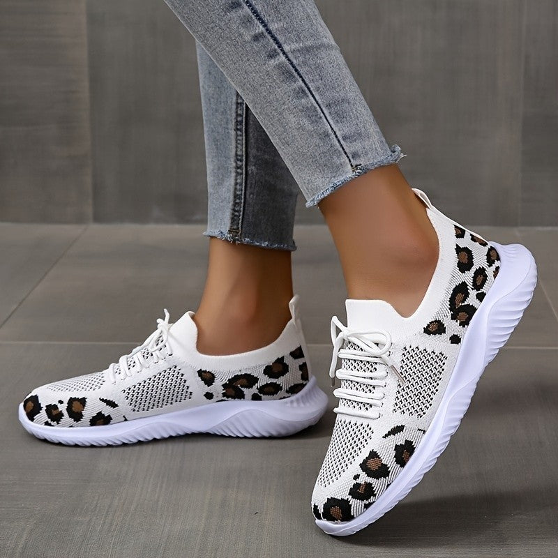 White Shoes Women Leopard Print Lace-up Sneakers Sports - 𝓢𝓱𝓸𝓹𝓵𝓮𝓬𝔂