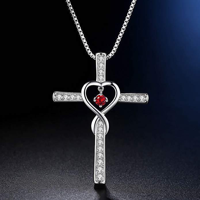 Infinity Love God We Trust Christian Cross Birthstone Crystal Pendant Necklace Colour Gems Zircon Heart Necklace Women Jewelry - 𝓢𝓱𝓸𝓹𝓵𝓮𝓬𝔂
