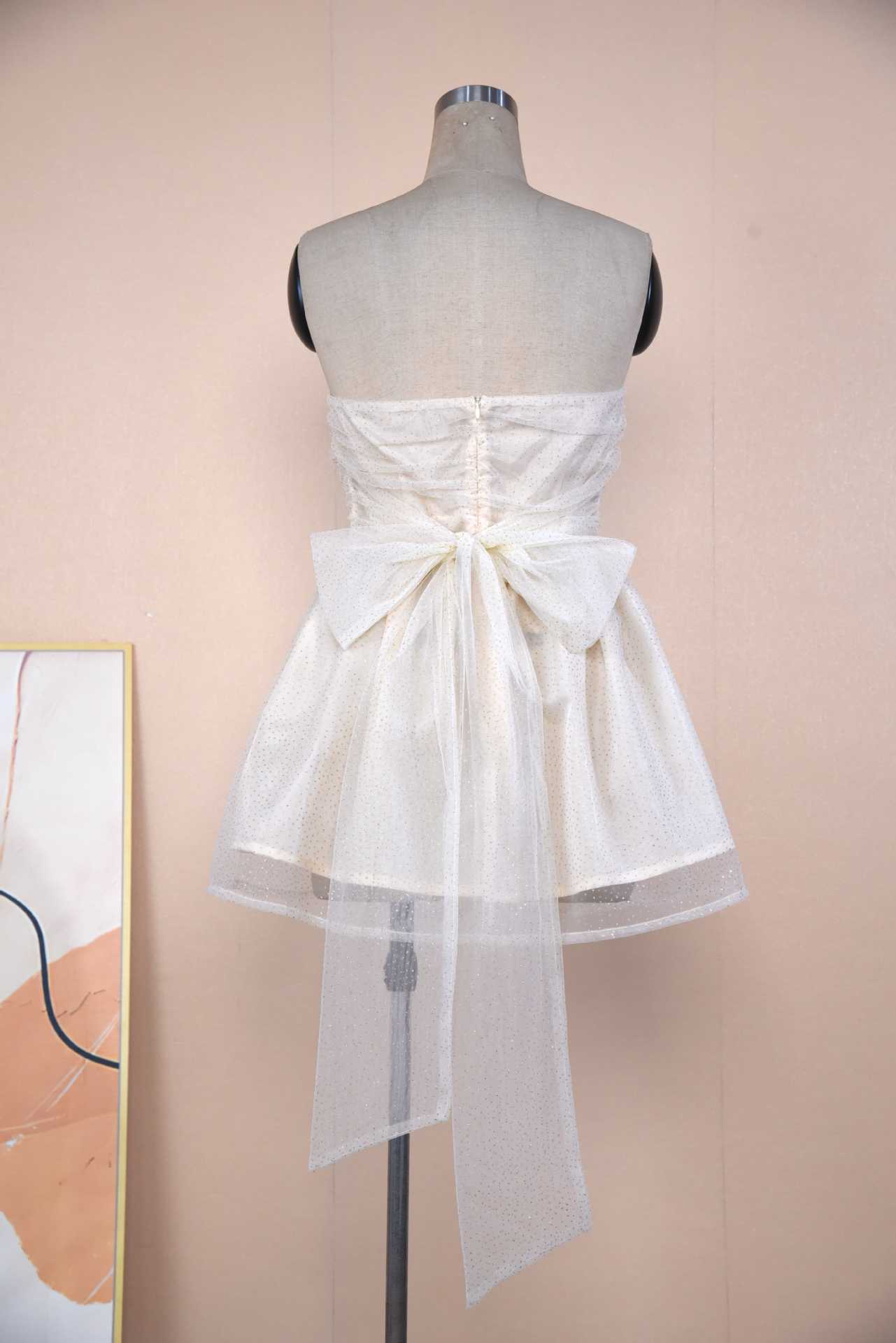 Tube Top Lace Dress With Back Bow-knot Summer Fashion Temperament Mesh Stitching Off-neck Short Skirt - 𝓢𝓱𝓸𝓹𝓵𝓮𝓬𝔂