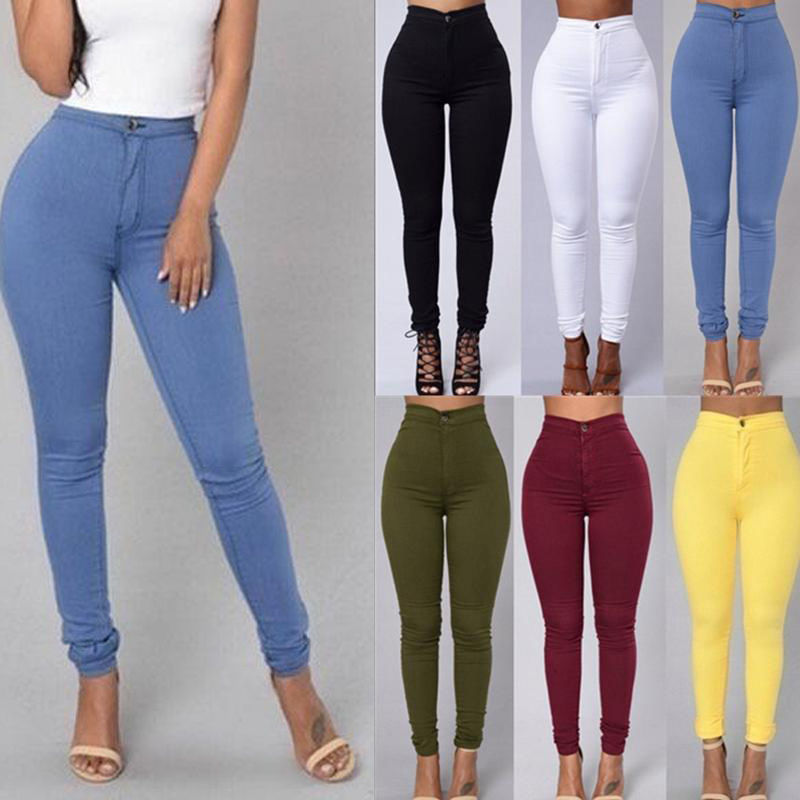Casual Pants For Women High Waist Stretch Slim Trouser Skinny Candy Color Jeans - 𝓢𝓱𝓸𝓹𝓵𝓮𝓬𝔂