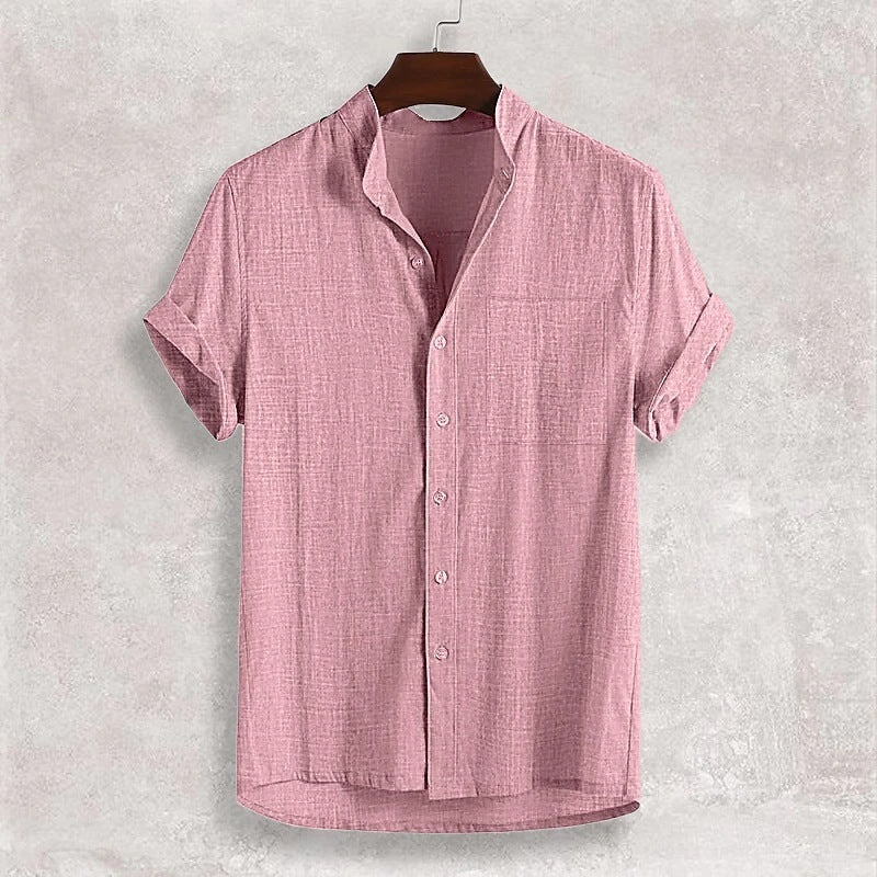 Men's Stand Collar Cotton Cardigan Short Sleeve Thin - 𝓢𝓱𝓸𝓹𝓵𝓮𝓬𝔂