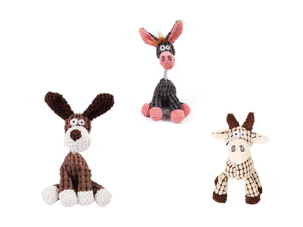 Pet Toy Donkey Shape Corduroy Chew Toy For Dogs Puppy Squeaker Squeaky Plush Bone Molar Dog Toy Pet Training Dog - 𝓢𝓱𝓸𝓹𝓵𝓮𝓬𝔂