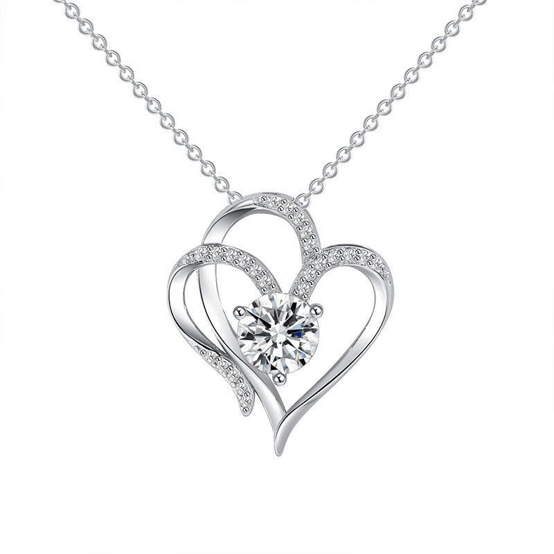 Zircon Double Love Necklace With Rhinestones Ins Personalized Heart-shaped Necklace Clavicle Chain Jewelry For Women Valentine's Day - 𝓢𝓱𝓸𝓹𝓵𝓮𝓬𝔂