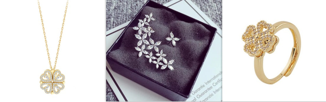 Explosive Style Detachable Deformed Four-leaf Clover Necklace For Women A Multi-wearing Zircon Small Love Short Clavicle Chain - 𝓢𝓱𝓸𝓹𝓵𝓮𝓬𝔂