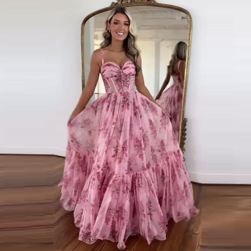 Cinched Waist Slim-fit Fashion Printed Large Swing Dress - 𝓢𝓱𝓸𝓹𝓵𝓮𝓬𝔂