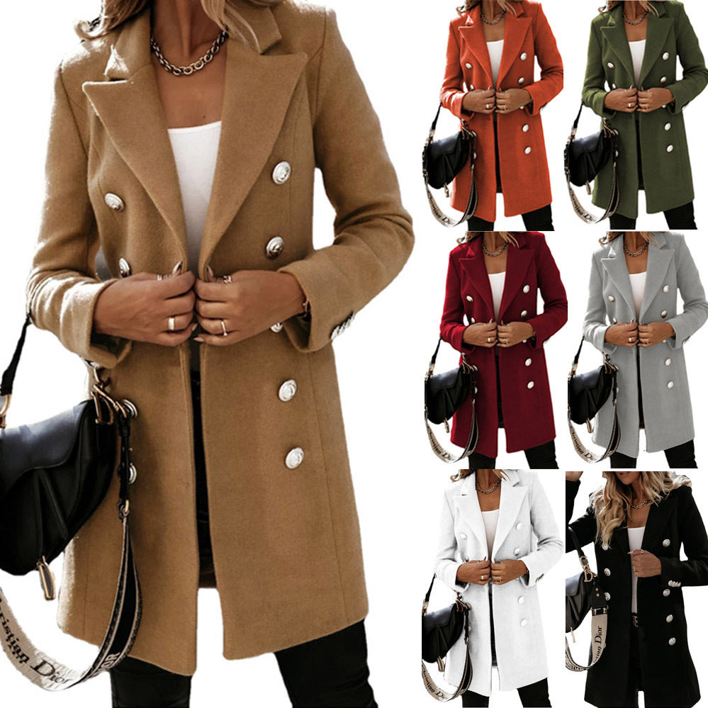 Fashion Turndown Collar Jacket For Women Autumn Winter Long-sleeved Double-breasted Woolen Coat - 𝓢𝓱𝓸𝓹𝓵𝓮𝓬𝔂