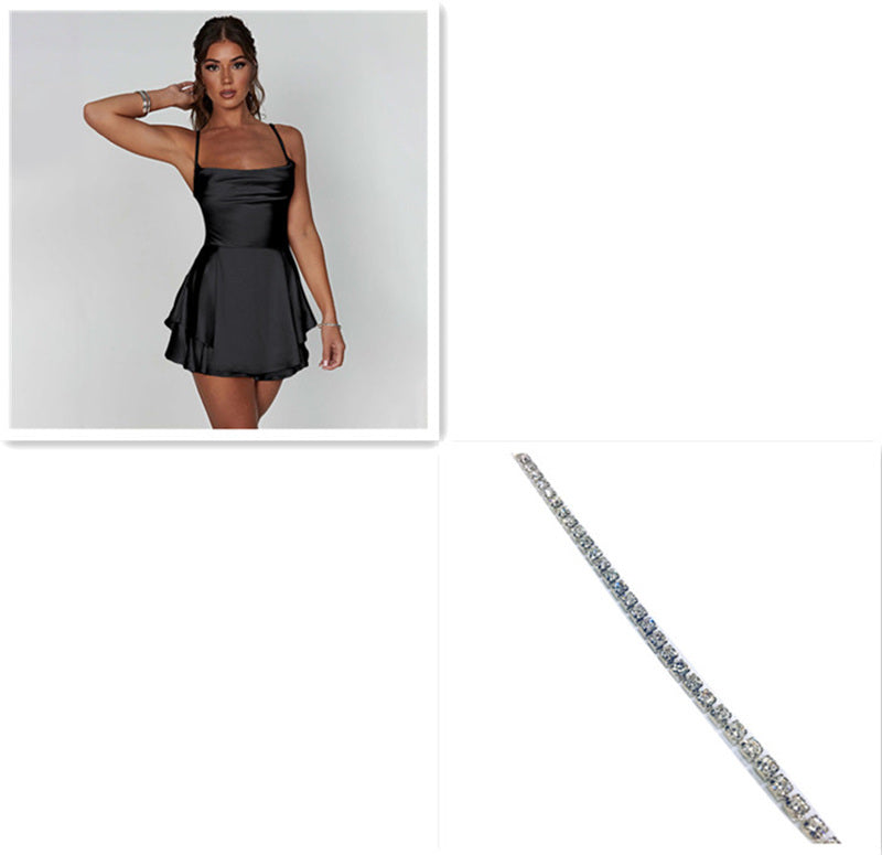 Sexy Suspender Skirt For Women Elegant Slim Strap Satin Backless Lace Up A-Line Short Dress Lady - 𝓢𝓱𝓸𝓹𝓵𝓮𝓬𝔂