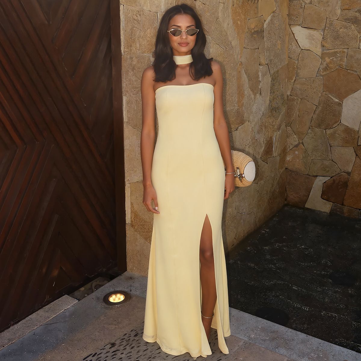 Fashion Tube Top Slit Slim-fitting Solid Color Temperament Dress - 𝓢𝓱𝓸𝓹𝓵𝓮𝓬𝔂