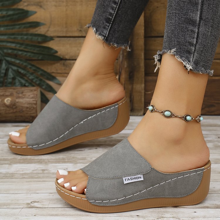 Summer Wedge Slides Slippers Fashion Fish Mouth Thick Bottom Roman Shoes Solid Color Beach Sandals For Women - 𝓢𝓱𝓸𝓹𝓵𝓮𝓬𝔂