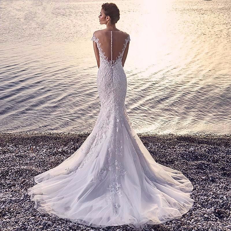 Princess Bride Mermaid Wedding Dress White Trailing Perspective Backless Lace Wedding Dress - 𝓢𝓱𝓸𝓹𝓵𝓮𝓬𝔂