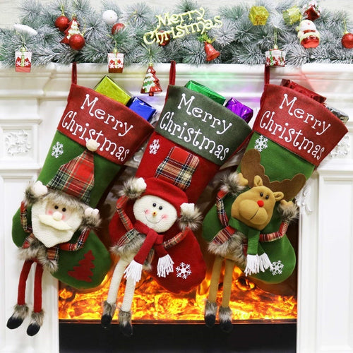 2024 New Year Xmas Big Stockings Set Decorations Christmas 3D Plush Big Sock Christmas Tree Pendant Decorating Supplies - 𝓢𝓱𝓸𝓹𝓵𝓮𝓬𝔂