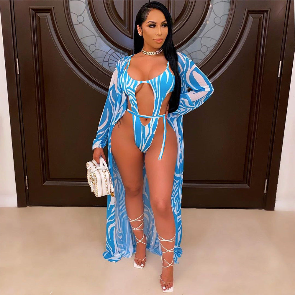 Fashion Ladies Print Cape Swimsuit 2pcs