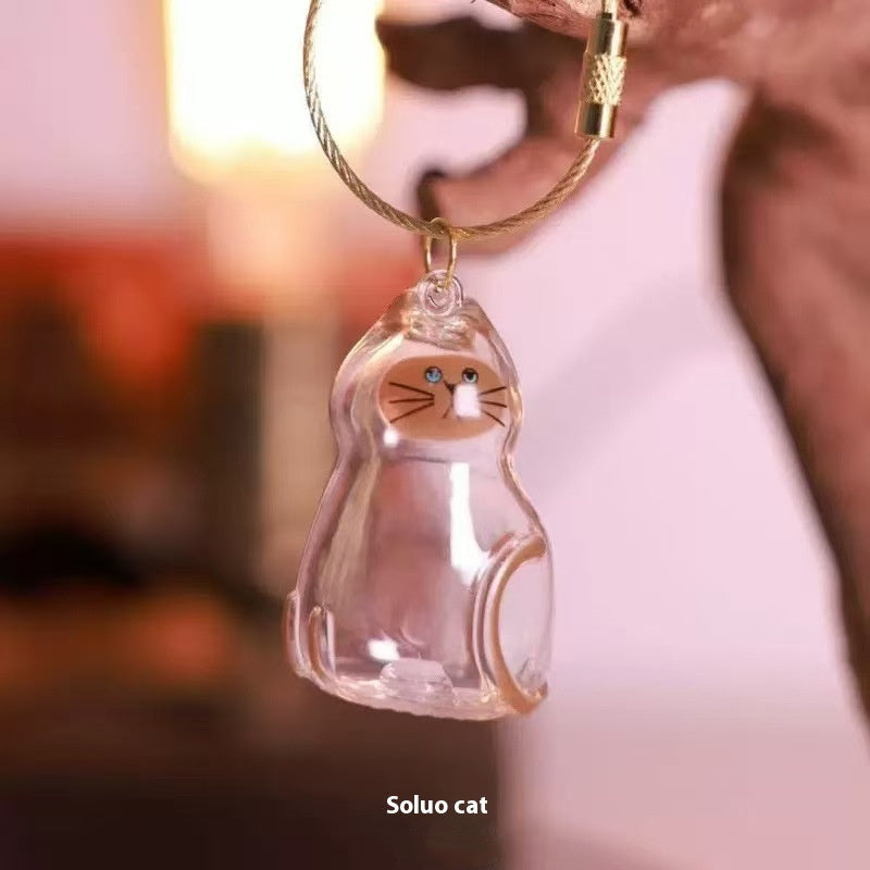 Transparent Cat Hair Storage Box Pendant Keychain Ornaments