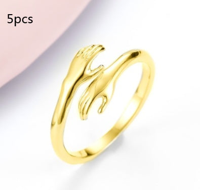 Alloy Simple Hands Hug Ring Opening Adjustable Jewelry - 𝓢𝓱𝓸𝓹𝓵𝓮𝓬𝔂