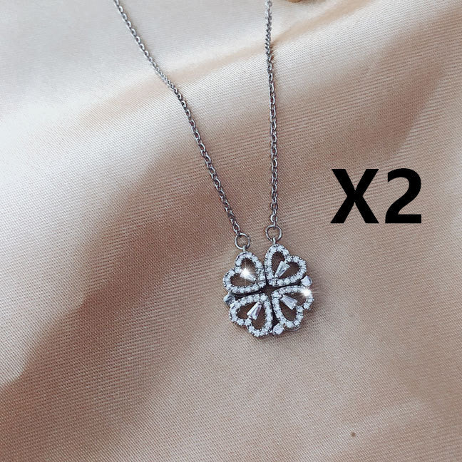 Explosive Style Detachable Deformed Four-leaf Clover Necklace For Women A Multi-wearing Zircon Small Love Short Clavicle Chain - 𝓢𝓱𝓸𝓹𝓵𝓮𝓬𝔂