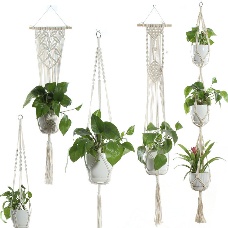Flower Pot Net Bag Beige Cotton Rope Indoor Plant Hanger Hanging Basket Sling - 𝓢𝓱𝓸𝓹𝓵𝓮𝓬𝔂