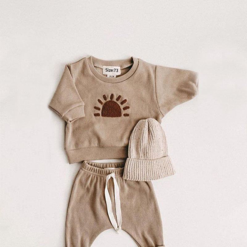 Baby Cartoon Fashion Sun Rainbow Letter Sweatshirt Pants Set - 𝓢𝓱𝓸𝓹𝓵𝓮𝓬𝔂